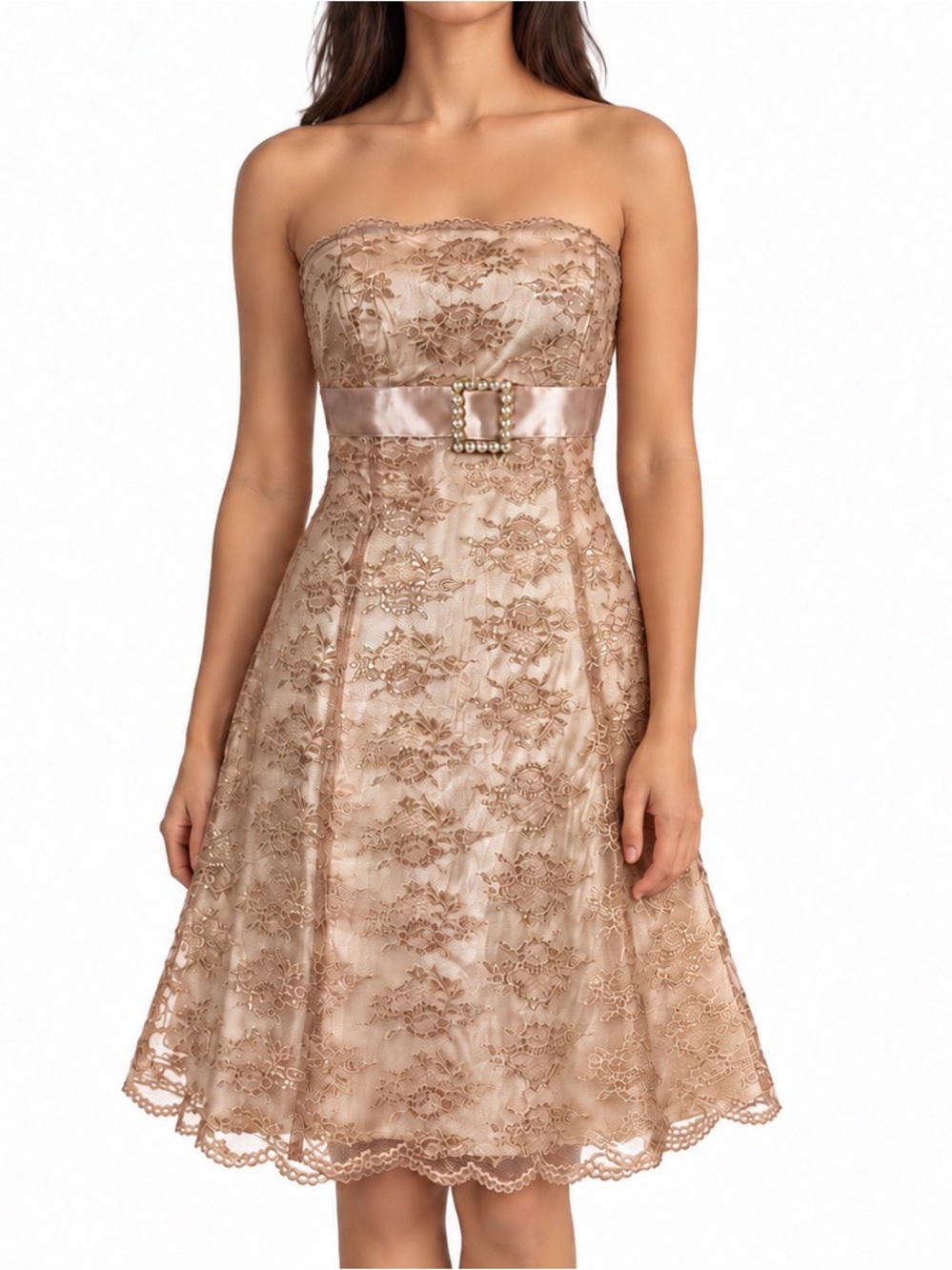 Rampage Y2K Gold Lace Strapless Belted Mini  Dress Party Cocktail 90’s Small